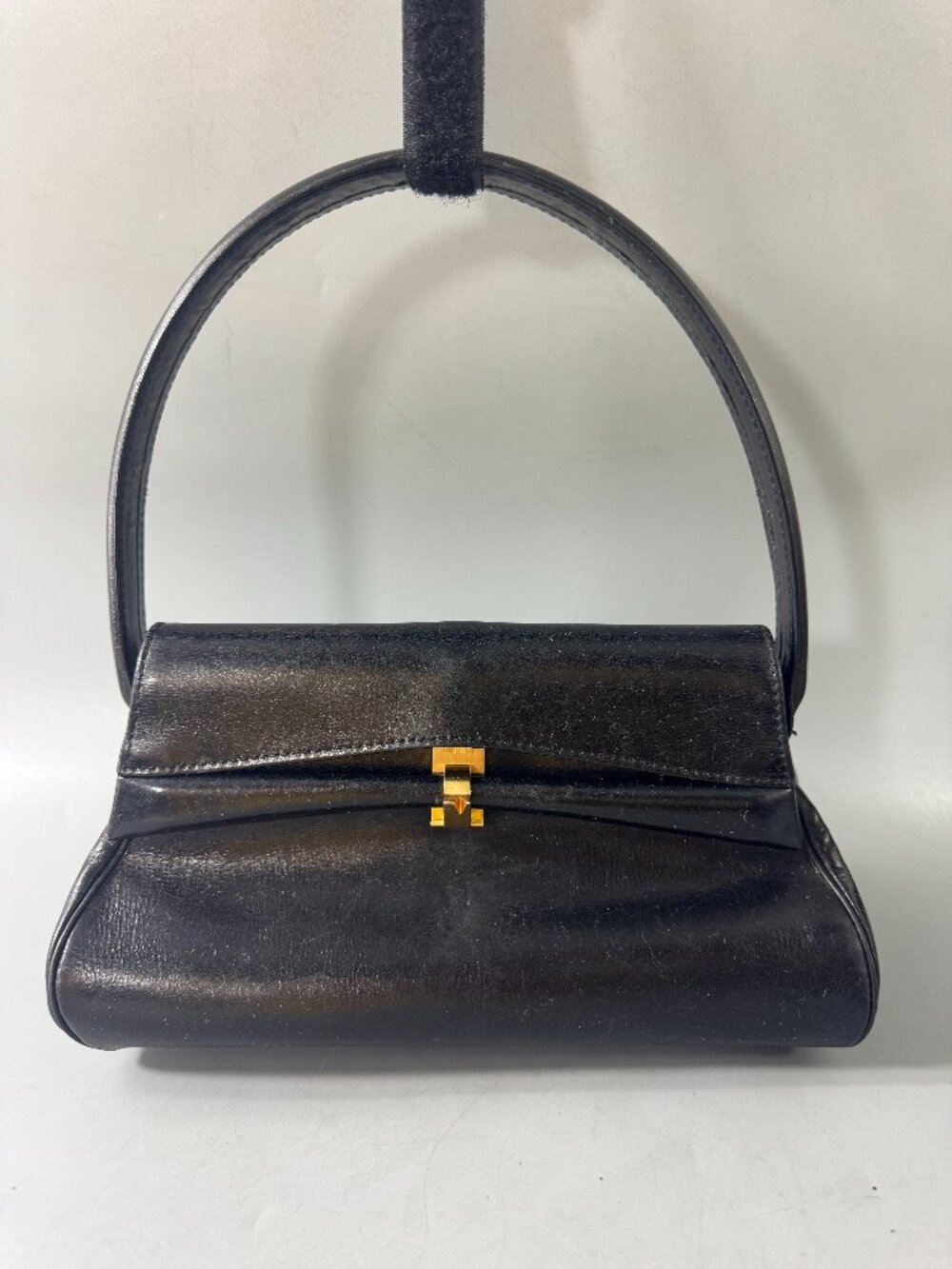 100% Authentic Vintage Valextra Top-Handle Black Leather Handbag
